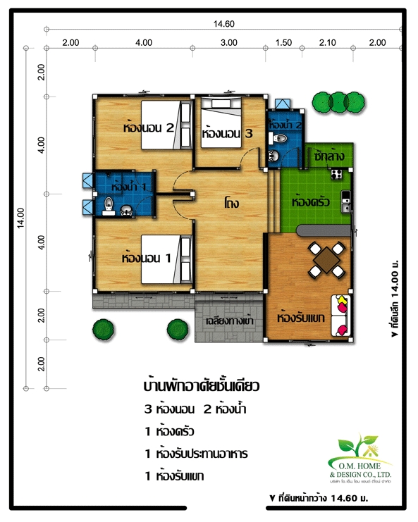แบบบ้านชั้นเดียว 3 ห้องนอน 2 ห้องน้ำ แบบบ้านชั้นเดียว 3 ห้องนอน 2 ห้องน้ำ