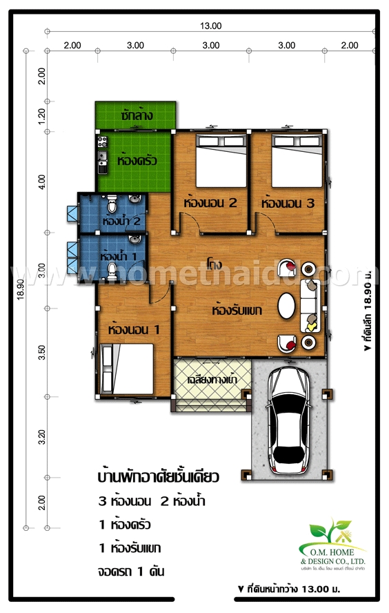 แบบบ้านชั้นเดียว 3 ห้องนอน 2 ห้องน้ำ แบบบ้านชั้นเดียว 3 ห้องนอน 2 ห้องน้ำ
