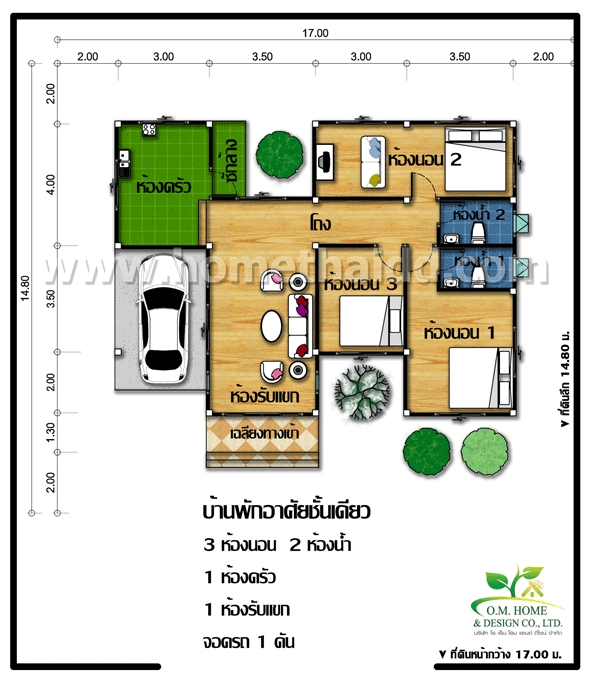 แบบบ้านชั้นเดียว 3 ห้องนอน 2 ห้องน้ำ แบบบ้านชั้นเดียว 3 ห้องนอน 2 ห้องน้ำ