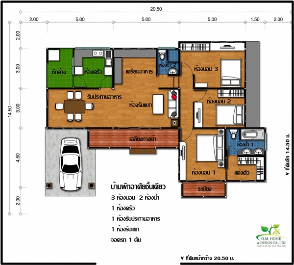 แบบบ้านชั้นเดียว 3 ห้องนอน 2 ห้องน้ำ แบบบ้านชั้นเดียว 3 ห้องนอน 2 ห้องน้ำ